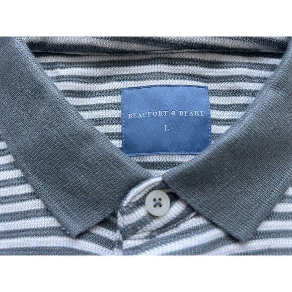 Beaufort & Blake Polo Shirt Mens Large Knit Striped Short Sleeve - Picture 2 of 8